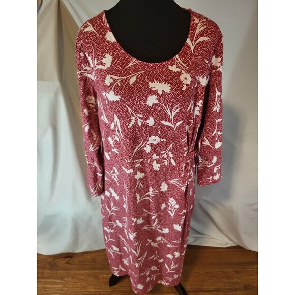 Lands End Dress Faux Wrap Midi Length Large Pink Floral Stretch Sleeveless Modal - Picture 1 of 6